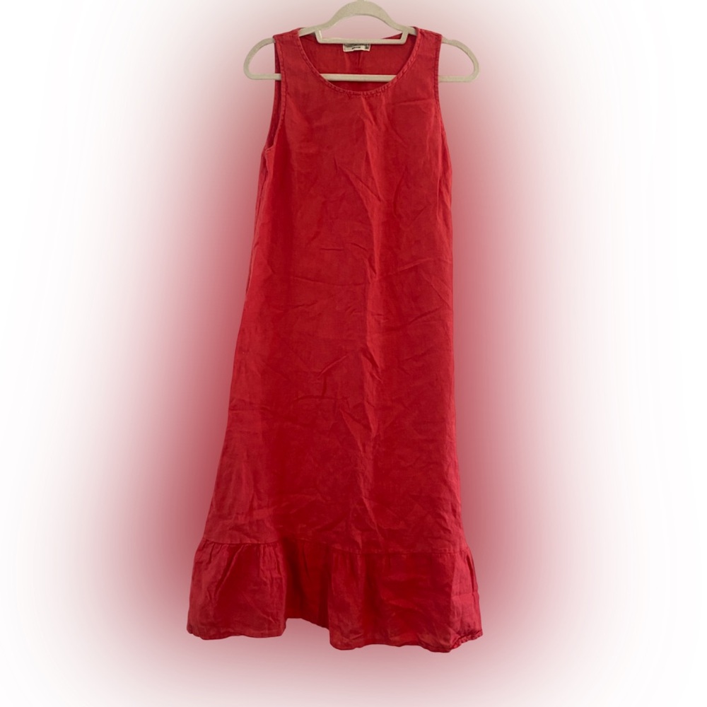 Terzo Millenio Linen Ruffle Bottom Maxi Dress Vibrant Red Size XS